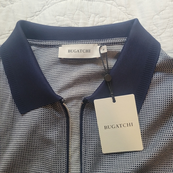 Bugatchi Blue Polo Shirt with Navy Accents - Picture 4 of 5